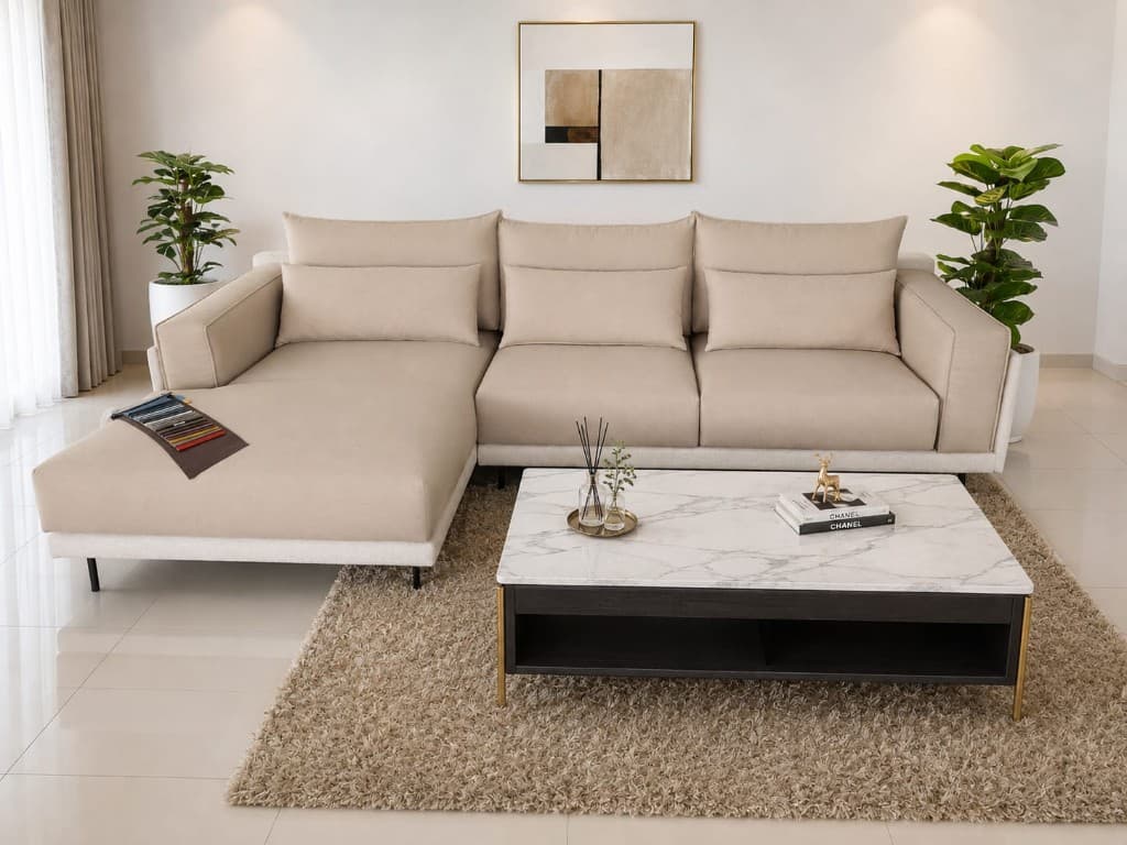 Fabric swatches and custom sofa finishes at West Home
